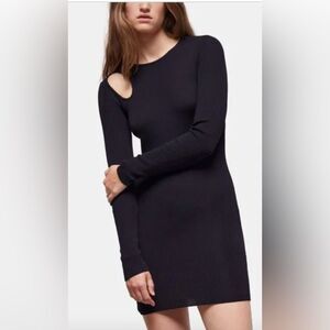 NWT The Kooples Black Cutout Ribbed 100% Wool Mini Dress - size XL